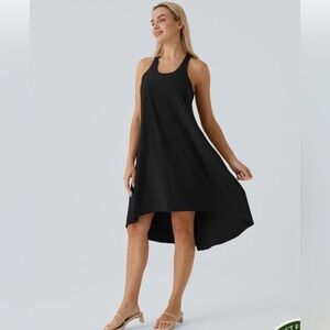 Halara Breezeful black Racerback hi-low flowy quick dry midi dress. NWOT XL